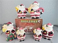 Vintage Holiday Santa Claus Ceramic Service Set