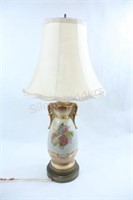 Signed Mid Century Hand Painted Floral Lamp