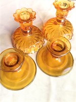 Vintage Amber Glass 2 sets Candlestick Holder