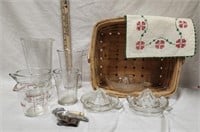 Basket w/ Embroidery, Glass Measuring Cups