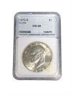 Silver 1972-S Eisenhower Dollar coin MS68 slabbed