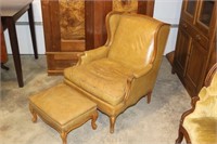 Queen Anne Style Leather Chair & Ottoman