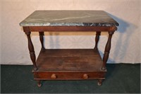 19th C green marble top work table with lower sing