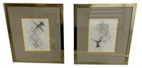 Pair of Signed Hummingbird Framed Wall Art