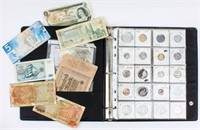 Coin Assorted World Coins in Binder W/ Currency