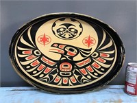 Vtg. lacquered Haida design wooden tray 18"x13"