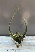 Olive color glass art basket 18"