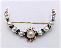 Nice Diamond, Sapphire & Pearl Pin
