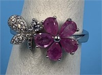 Sterling silver ring with ruby, size 6.25