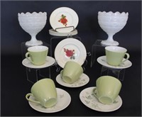 Starbust Milk Glass, Wegwood Plates,Cups & Saucers