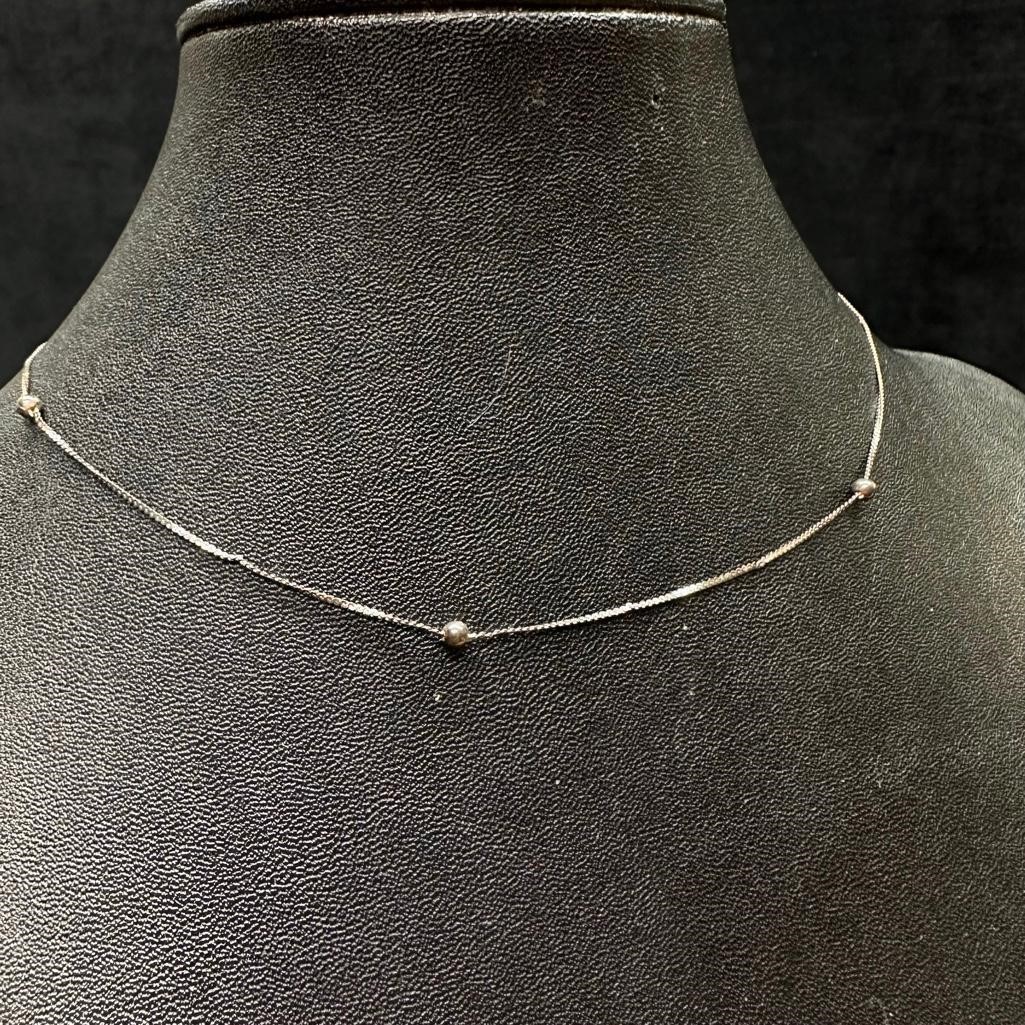 Sterling Silver Thin Chain Round Bead Necklace