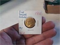 1915 indian Head US Gold Coin $5