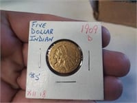 1909 D Indian Head US Gold Coin $5