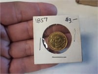 1857 Princess Head US Gold Coin $3
