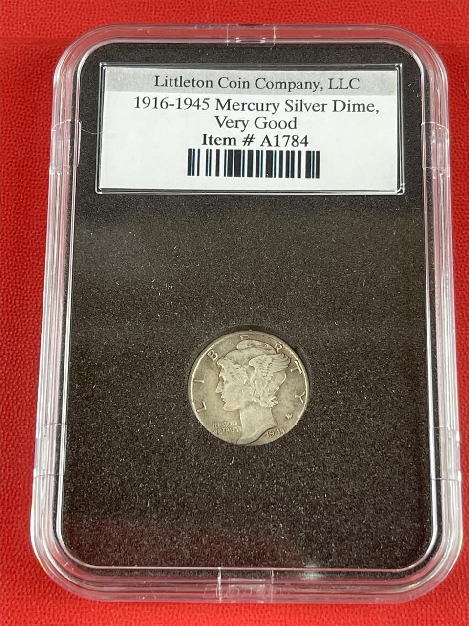 1943 MERCURY SILVER DIME GRADED