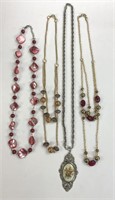 (4) Costume Jewelry Necklaces including a 1928