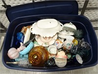 Misc Glass /Ceramic Items in Plastic Tub W/Lid