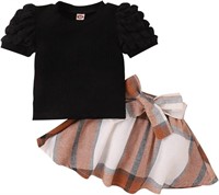 3PCS Toddler Girl’s Plaid Skirt Outfit