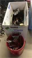 CAN W/ MISC TOOLS, WINE BOTTLE OPENER & BOX OF