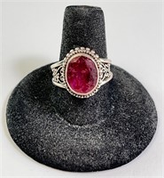 Sterling Raw Ruby Faceted Ring (Nice) 7 Gr S-8.75