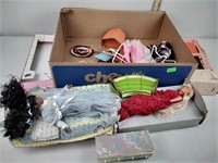 Dolls and accessories including Barbie bed