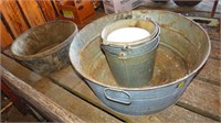 Galvanized tub, 3 sm. Gal pails and Rubber trough