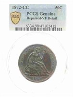 1872-CC US SEATED LIBERTY 50C SILVER COIN PCGS GRA