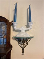 Milk Glass Candle Stick and Shelf