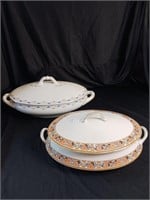 Two antique serving bowls with lids