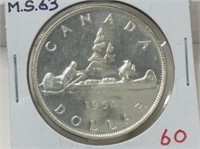 1954 (ms63) Canadian Silver Dollar