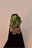 Indian H Harvey Sterling Green Turquoise Ring