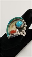 Indian Sterling Channel Set Turquoise Coral Ring