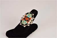 Signed Sterling Zuni Indian Inlay Ring