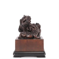 Chinese Huangyang Wood Carved Beast Seal