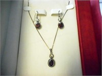 Genuine Garnet & Sterling Earring & Necklace set