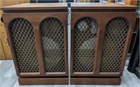 Pair Vtg Wood Stereo Cabinets w/ Moroccan Lattice