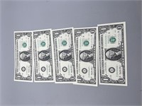 (5) Consecutive 1995 $1 Star Notes UNC Crisp