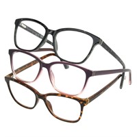 Foster Grant Kiersey Square Reading Glasses  3pk