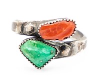 Navajo Sterling Turquoise Coral Ring Sz. 7