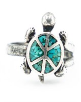 Navajo Sterling Crushed Turquoise Adjustable Ring