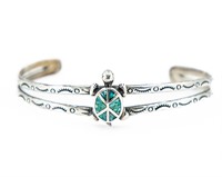 Navajo Sterling Crushed Turquoise Turtle Cuff