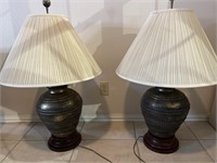 Pair of Vtg.  Antiqued Gold Table Lamps w/ Shades