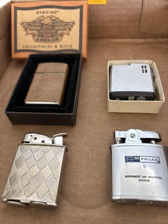 4 Lighters including Harley-Davidson Collectible