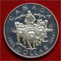 1994 Canada Silver Dollar Proof Dog Sled Commem