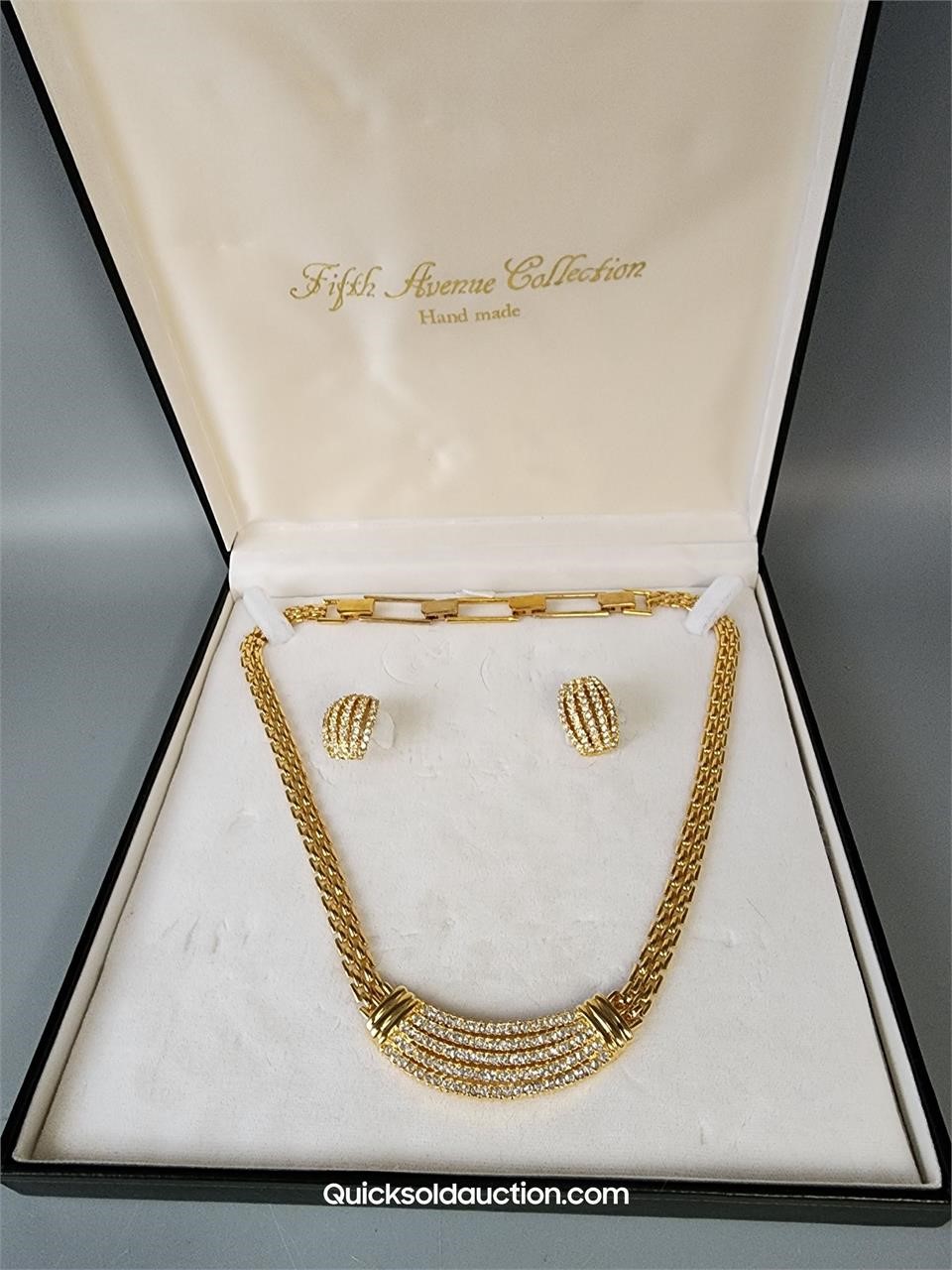 Fifth Ave. Gold Metal/Clear Crystal Necklace & Pie