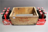 MINI POPS WOODEN CASE & 12 COKE BOTTLES FULL