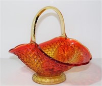 Amberina Floral Basket With Applied Handle