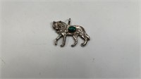 Signed Sterling Silver wolf Pendent W/ Gemstone