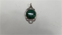 Sterling silver & Large Round Malachite Pendent