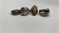 4 Modernist Sterling Silver Rings